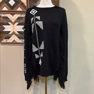 Ralph Lauren Collection Silk Cashmere Aztec Western Fringe Poncho Sweater Small